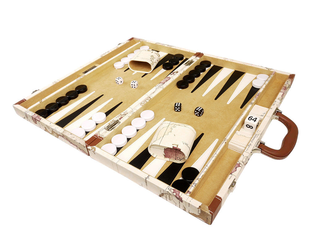 18-inch Map Backgammon Set - White Board - American-Wholesaler Inc.