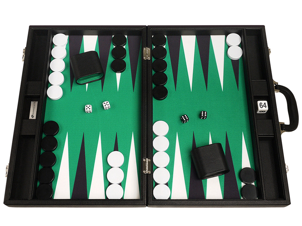 19-inch Premium Backgammon Set - Black Board with White and Black Points - American-Wholesaler Inc.