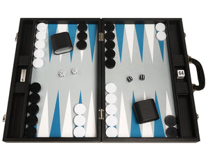 Set di Backgammon Premium da 48 x 64 cm - Scheda Nera con Punti Blu e Astral Blue