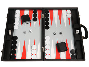 Set di Backgammon Premium da 48 x 64 cm - Scheda Nera con Punti Rossi Bianchi e Scarlatti