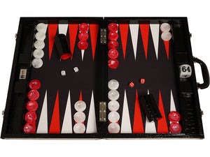 Set di backgammon da torneo Wycliffe Brothers Pelle di coccodrillo nera con campo nero - Gen III