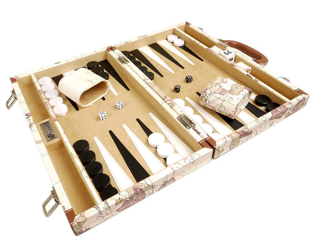 15-inch Map Backgammon Set - White Board - American-Wholesaler Inc.