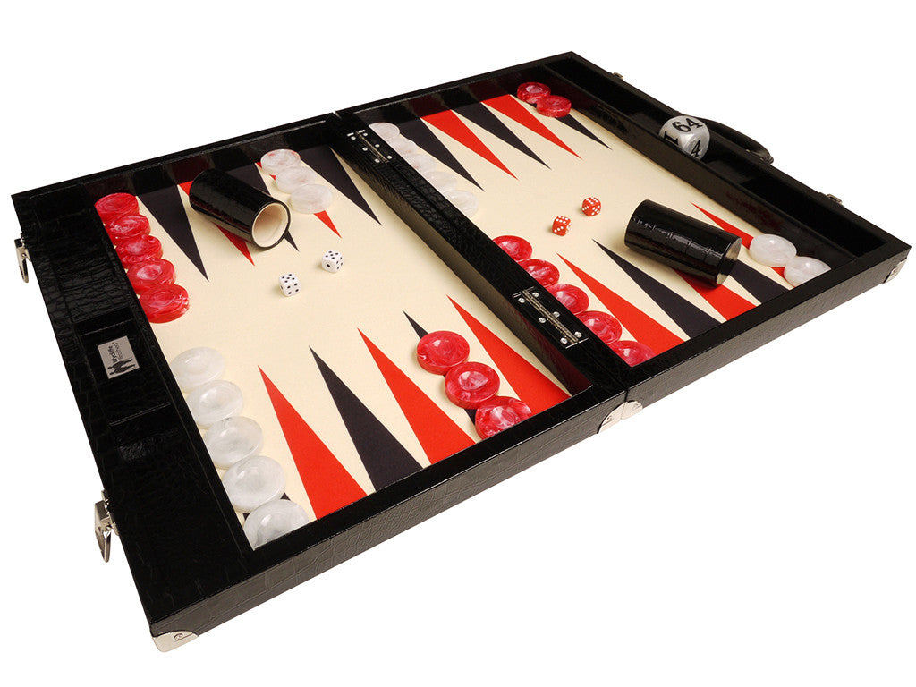 
                  
                    21-inch Tournament Backgammon Set, Wycliffe Brothers - Black Croco Board with Cream Field - Gen III - EUR - American-Wholesaler Inc.
                  
                