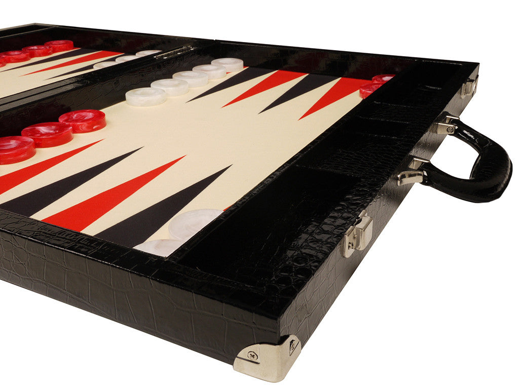 
                  
                    21-inch Tournament Backgammon Set, Wycliffe Brothers - Black Croco Board with Cream Field - Gen III - EUR - American-Wholesaler Inc.
                  
                