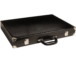 21" Tournament Backgammon Set, Wycliffe Brothers - Black Croco Case, Orange Field - Gen III - American-Wholesaler Inc.