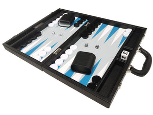 Set Premium Backgammon da 40 x 53 cm - Nero con Punti Bianco e Blu Astrale